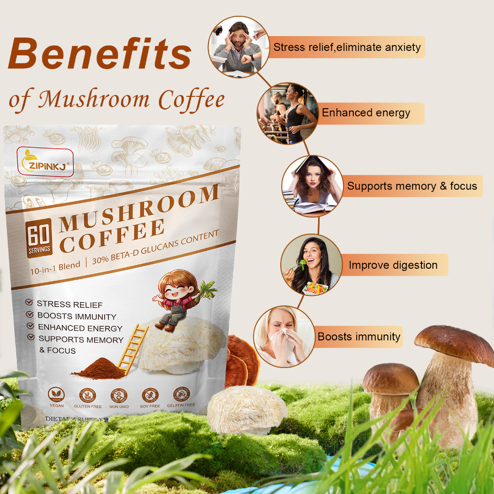New Mushroom Coffee Organic Coffee 60 Servings in One Pack, No Odor, Exp 12/2027