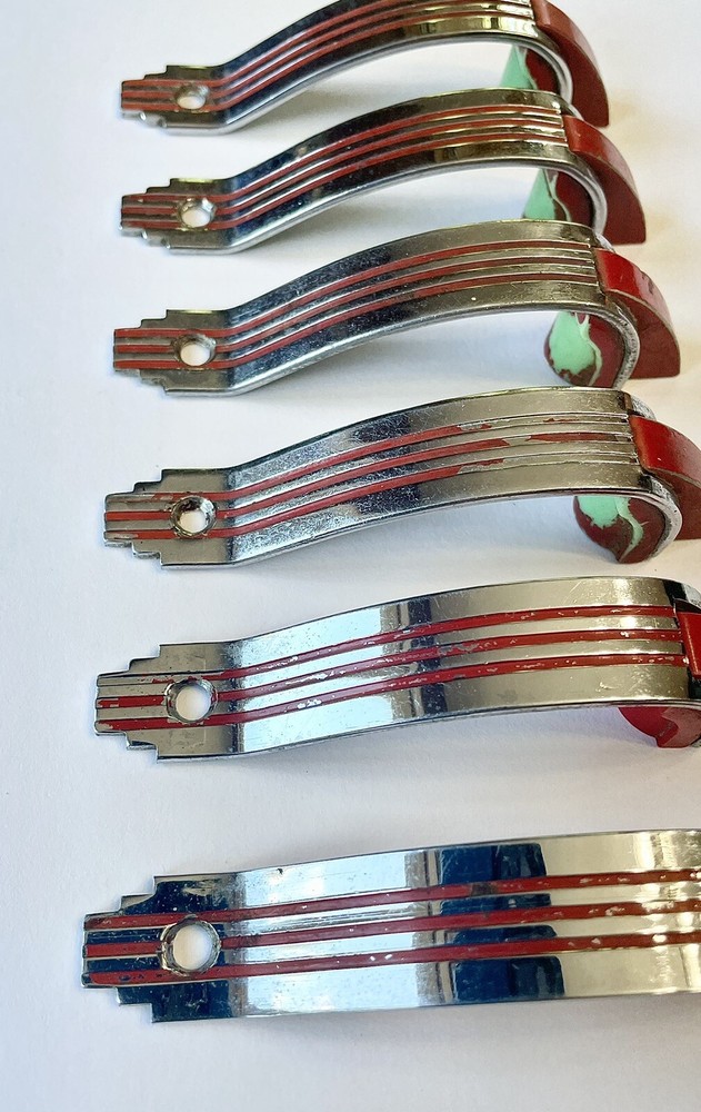 Antique Original Art Deco Skyscraper Chrome Cabinet Drawer Pulls Handles Knobs 6