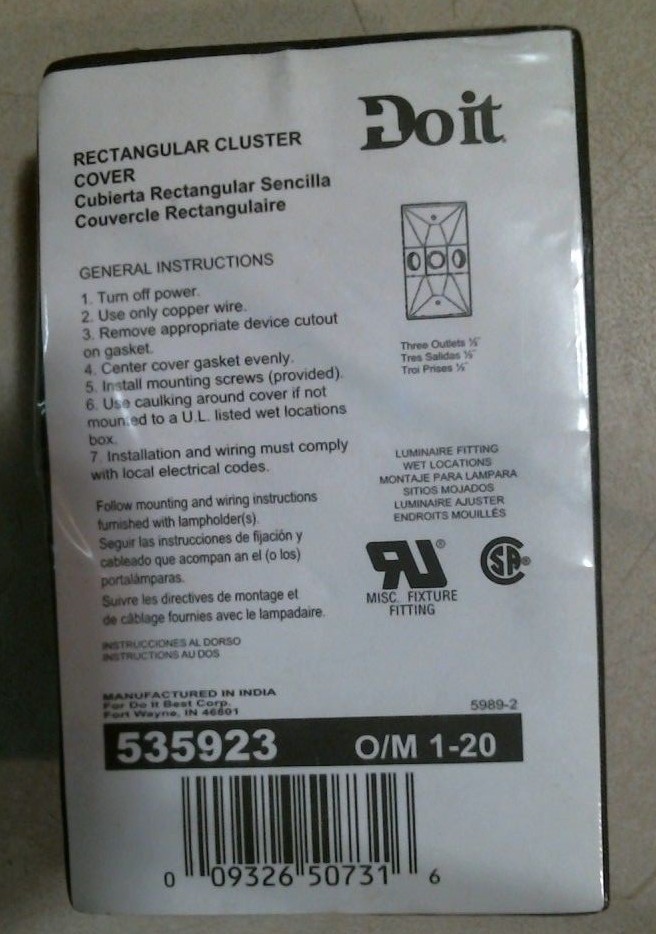 Do It 535923 Rectangular Cluster Cover Weatherproof Electrical Outdoor FREE SHIP