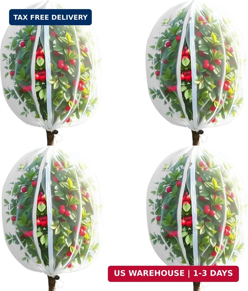 4 Pack Fruit Tree Netting Covers with Zipper & Drawstring - 3.3x4.6FT Ultra-Fine