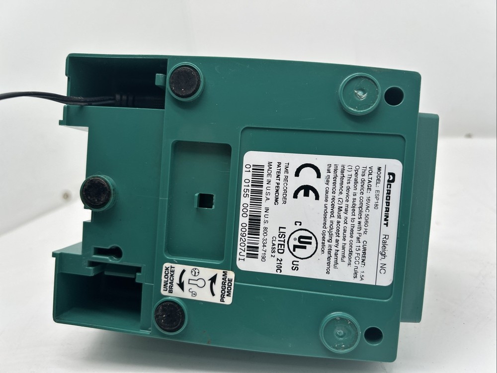 Acroprint ESP180 Time Clock W/Power Supply Powers ON!