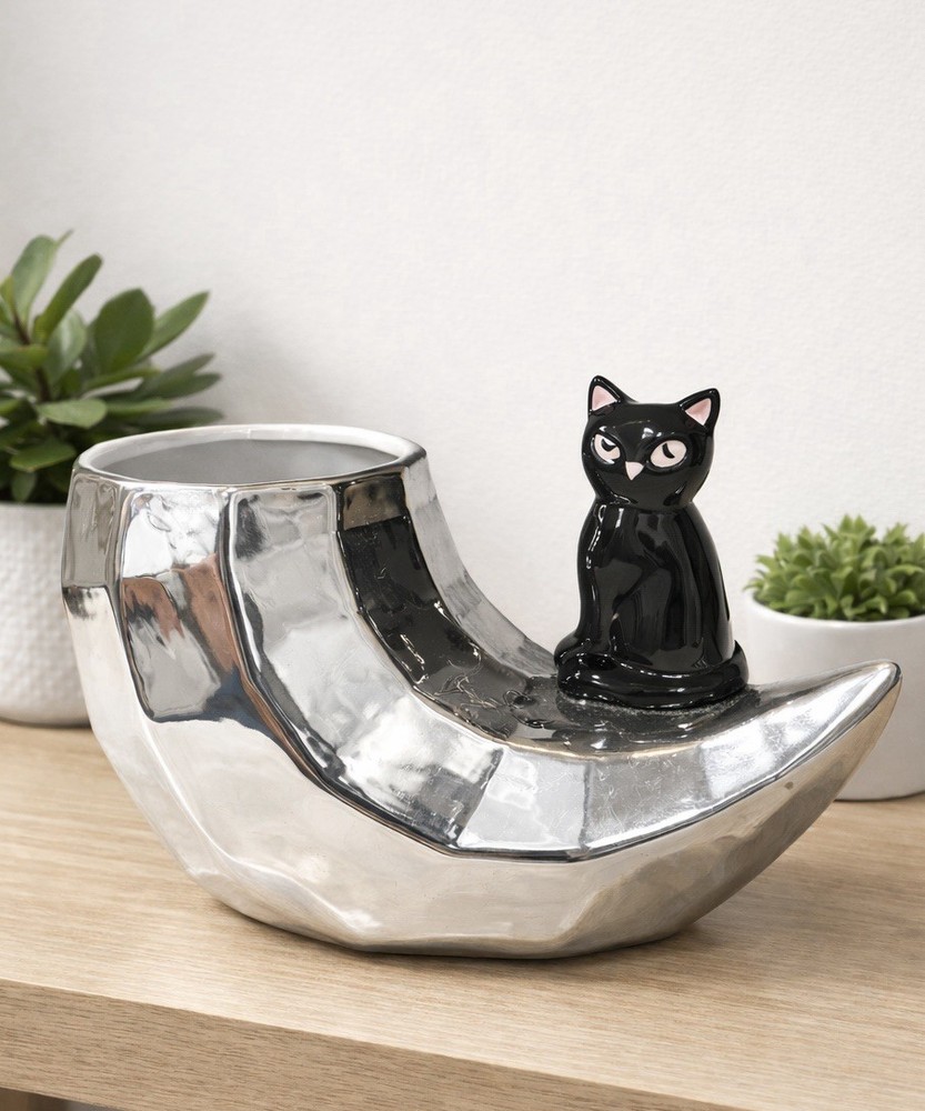 Black Cat Moon Planter  – 10”