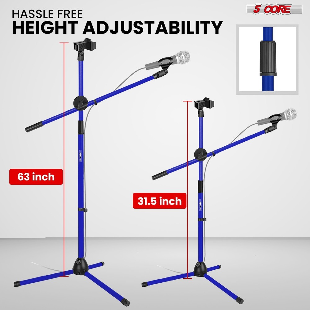 5 Core Microphone Stand Floor Height Adjustable w Extending Telescoping Boom Arm