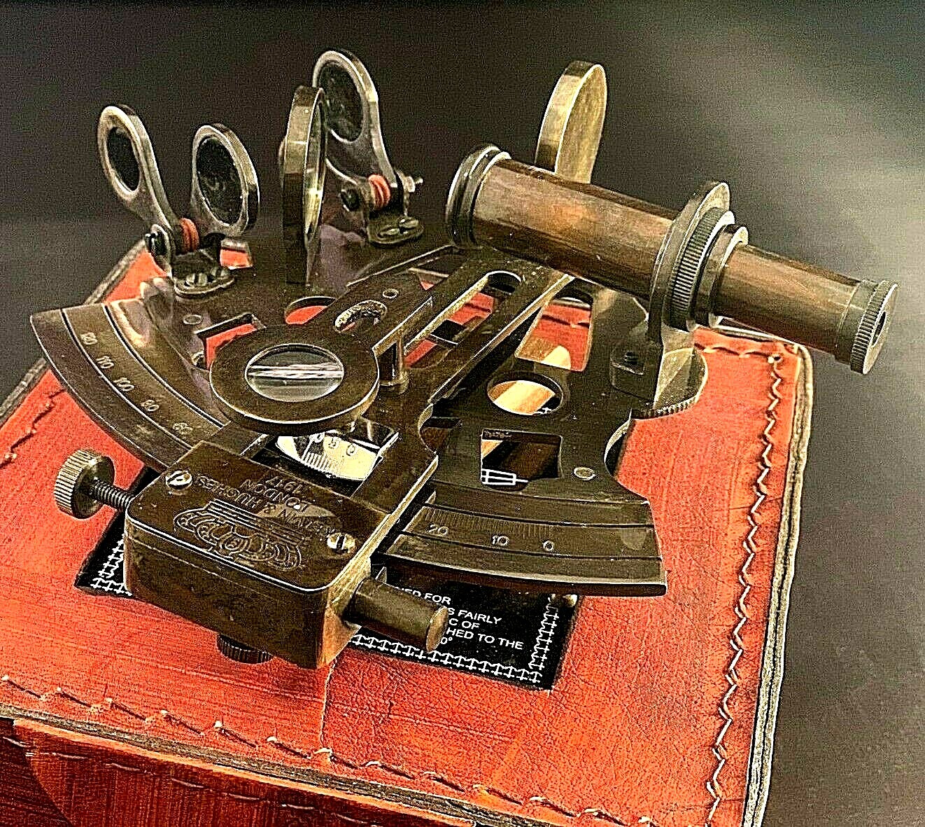 Vintage Maritime Brass Nautical Sextant Leather Case Kelvin Hughes London 1917