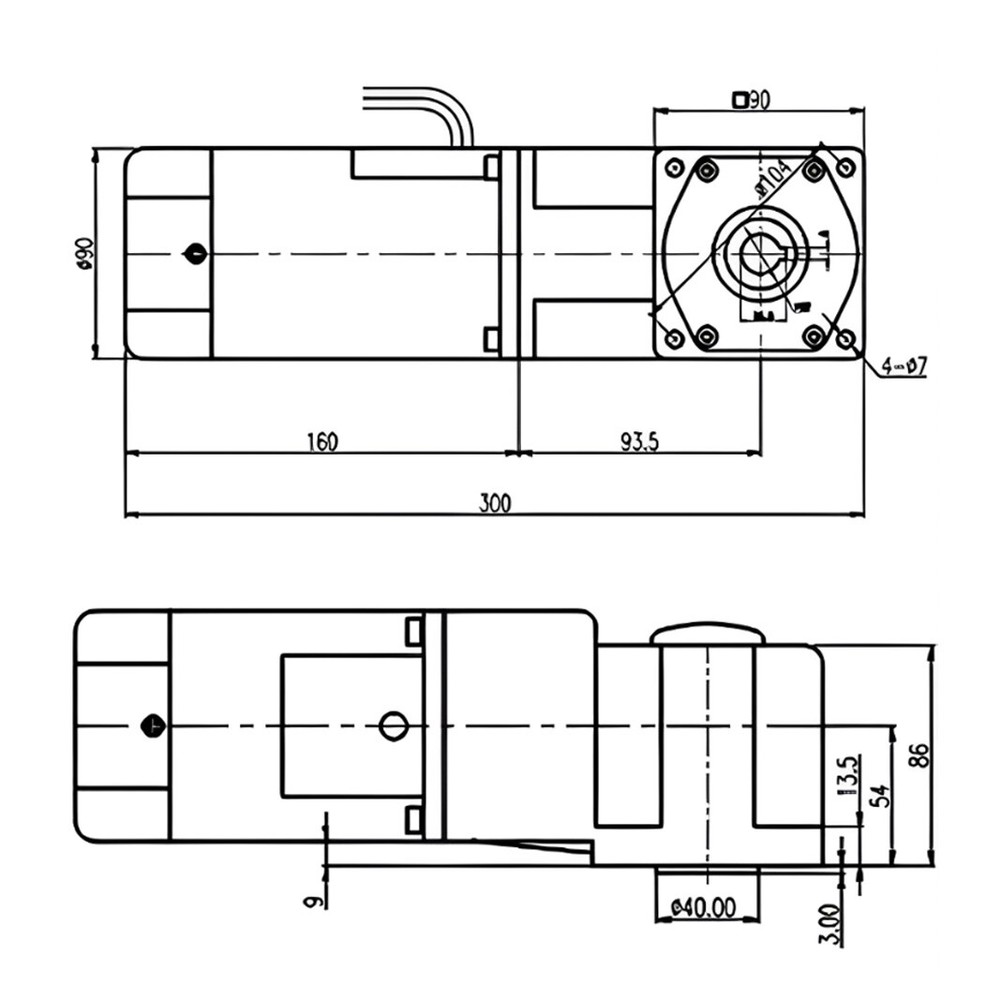 90W 90° Variable Speed Controller Electric Hollow Reduction Motor Right Angle