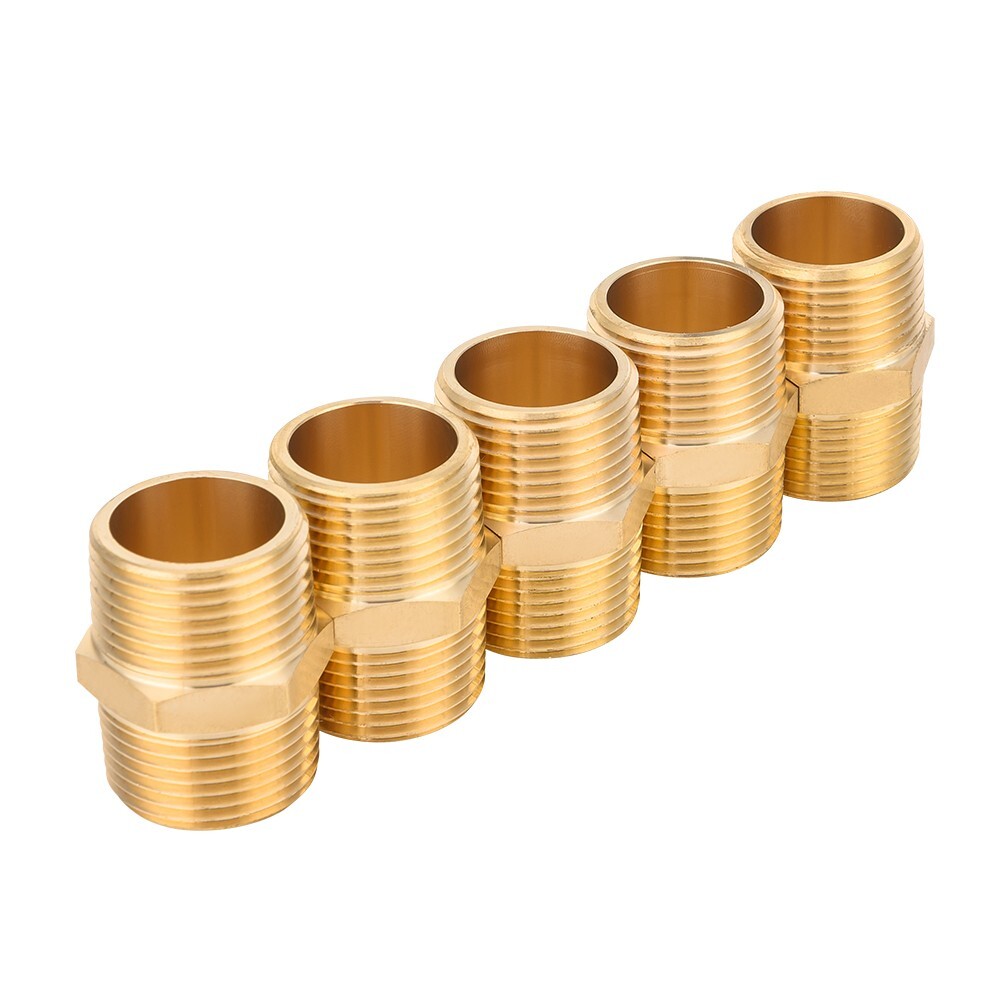 5 PCS EFIELD 3/4" x3/4" Male NPT Hex Nipple Pipe Adapters ,Brass Fittings