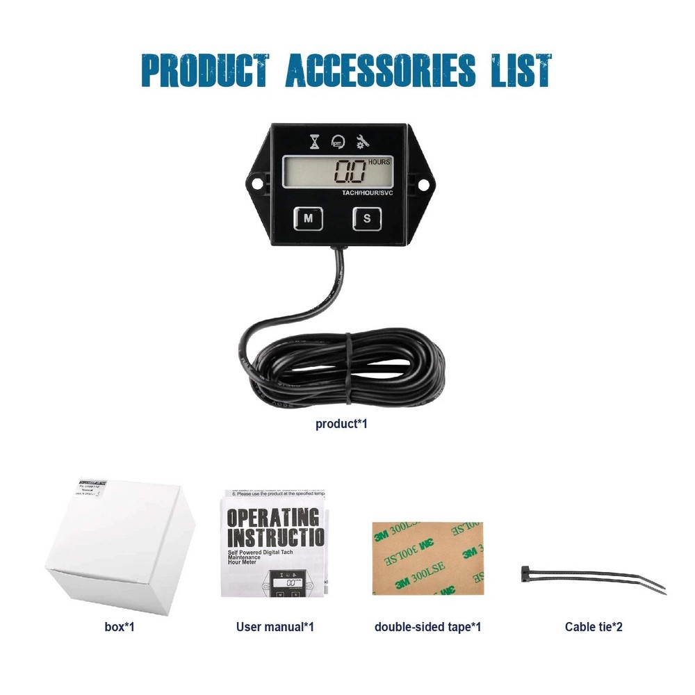 Digital Hour Meter Tachometer, Maintenance Reminder, User Shutdown, Use for Z...