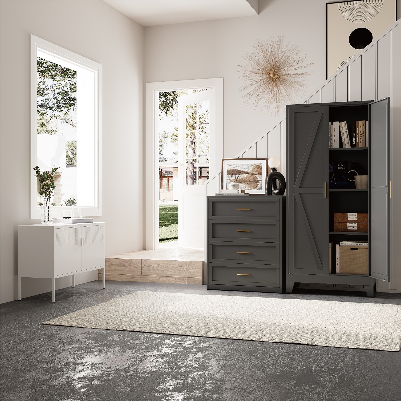 61" Tall Metal Pantry Cabinet, Black Metal Pantry Storage Cabinet