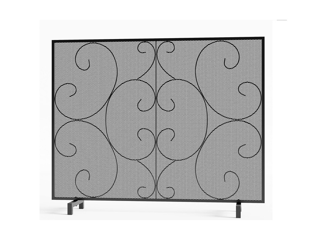 Kingson Single Panel Fireplace Screen Cover Handcrafted Solid Wrought Iron Me...