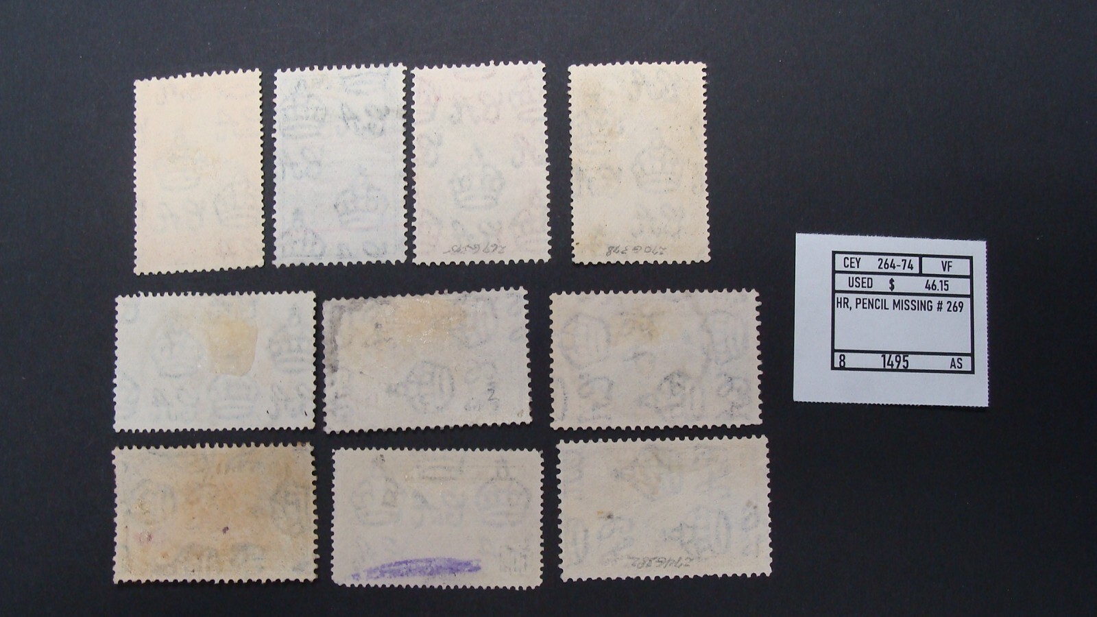 CEYLON SCOTT# 264-74 MISSING # 269 USED VF LOT# 81495