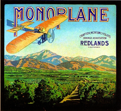 Redlands Monoplane Airplane Orange Citrus Fruit Crate Label Vintage Art Print
