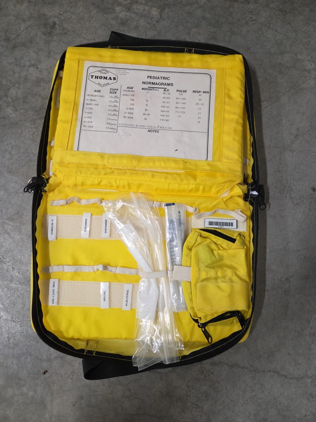 Thomas Transport Packs Medication Bag EMS Yellow Insert Organizer Pediatric