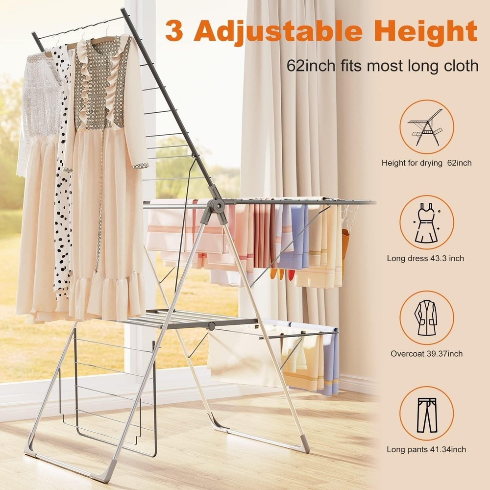 Clothes Drying Rack Foldable Large Laundry Drying Rack Collapsible Stainless ...