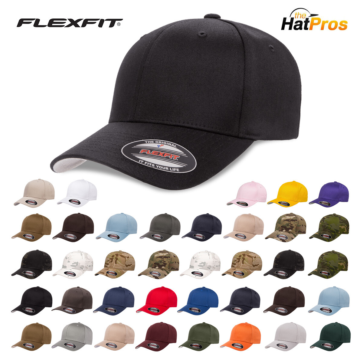 Flexfit 6277 Original Fitted Hat 6 Panel Baseball Cap Flexfit S/M L/XL XXL