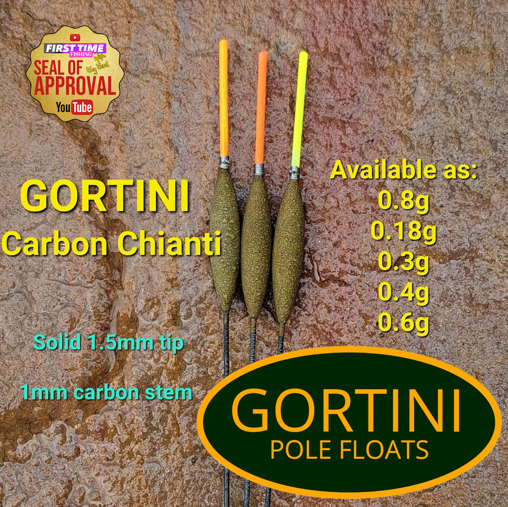 3 no. Handmade GORTINI No. 1 (0.08g) Carbon Chianti 'Solid core tip' pole float