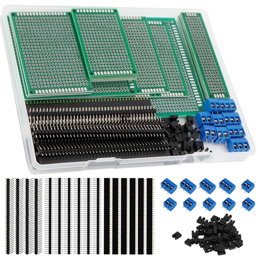 174PCS PCB Circuit Board Prototype Kit Double Sided Perf Boards Arduino Set
