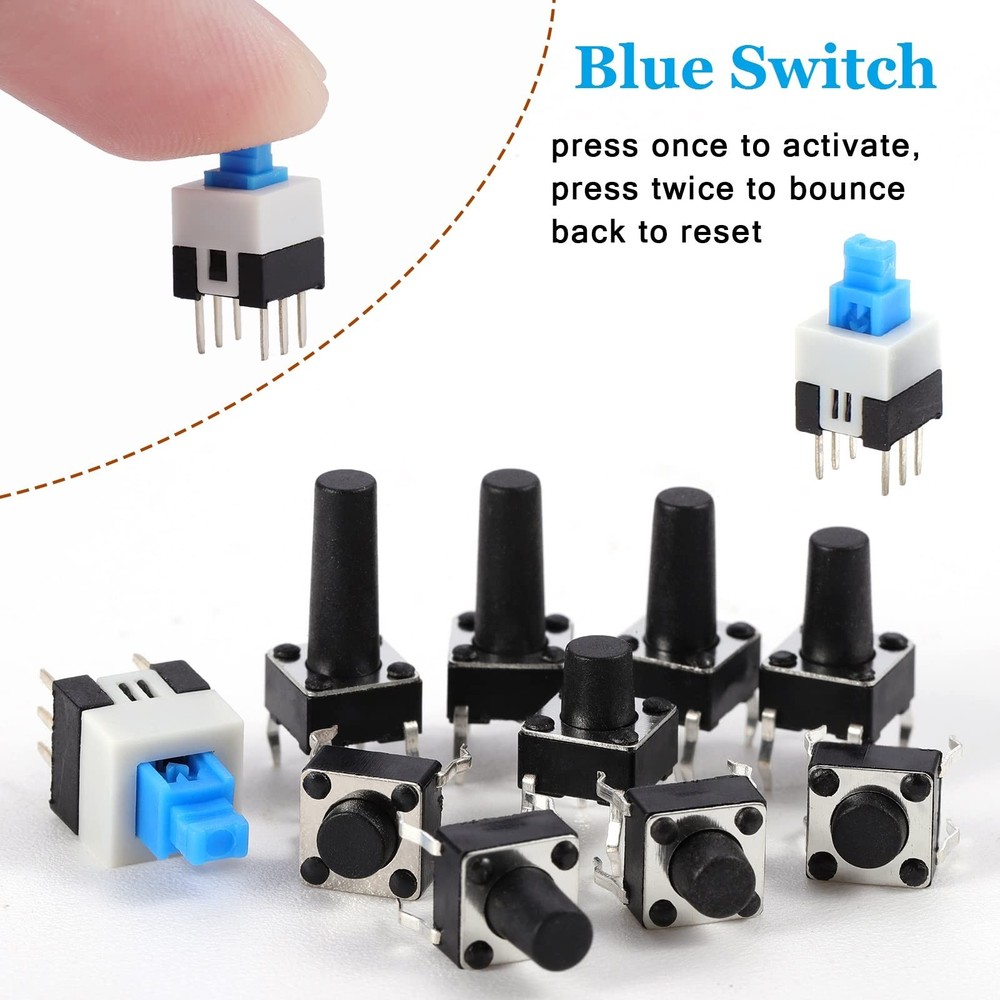 180Pcs Tactile Push Button Switch Assortment Kit, 10 Values 6x6mm 4-Pin Micro...