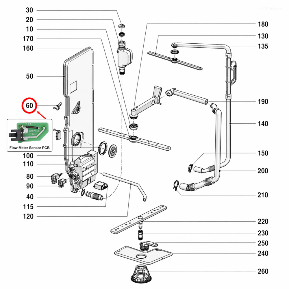 Board Flowmeter for Miele G 1287 Dishwasher