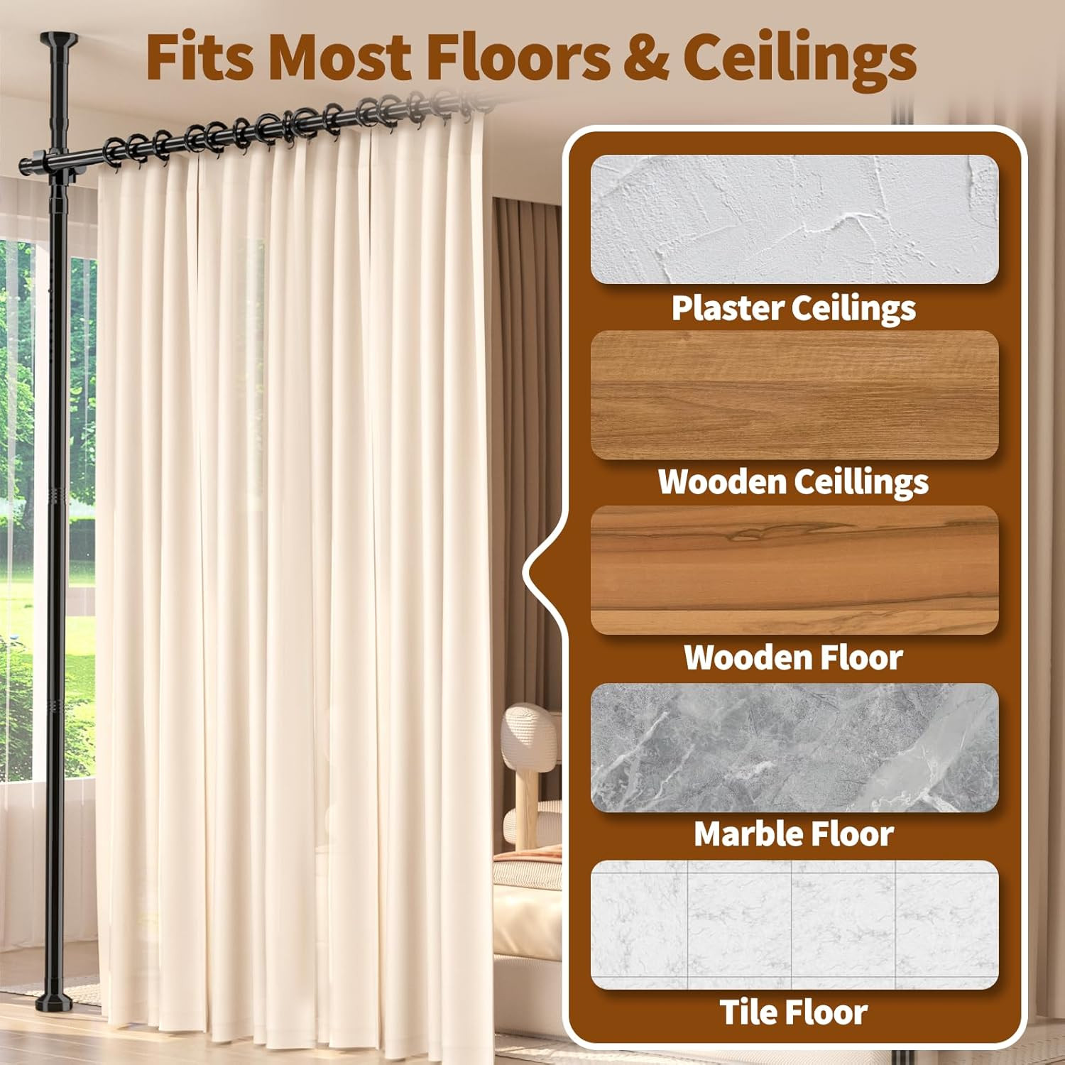 Adjustable Room Divider, 4-10Ft Height, No-Drill Privacy Wall Separator, Black