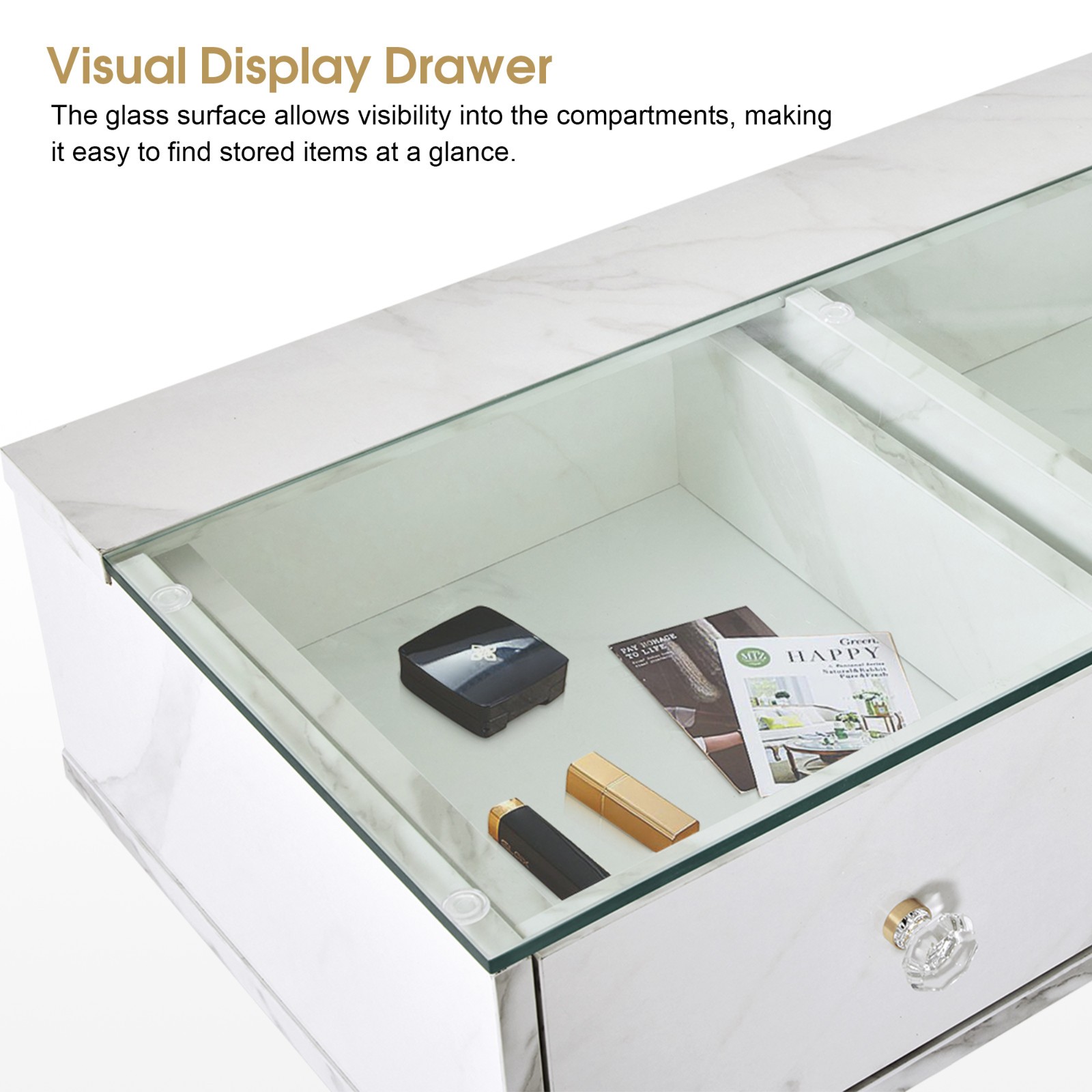 Glass Top Wall Mount Station, Beauty Barber Spa Storage Cabinet with 3Drawers