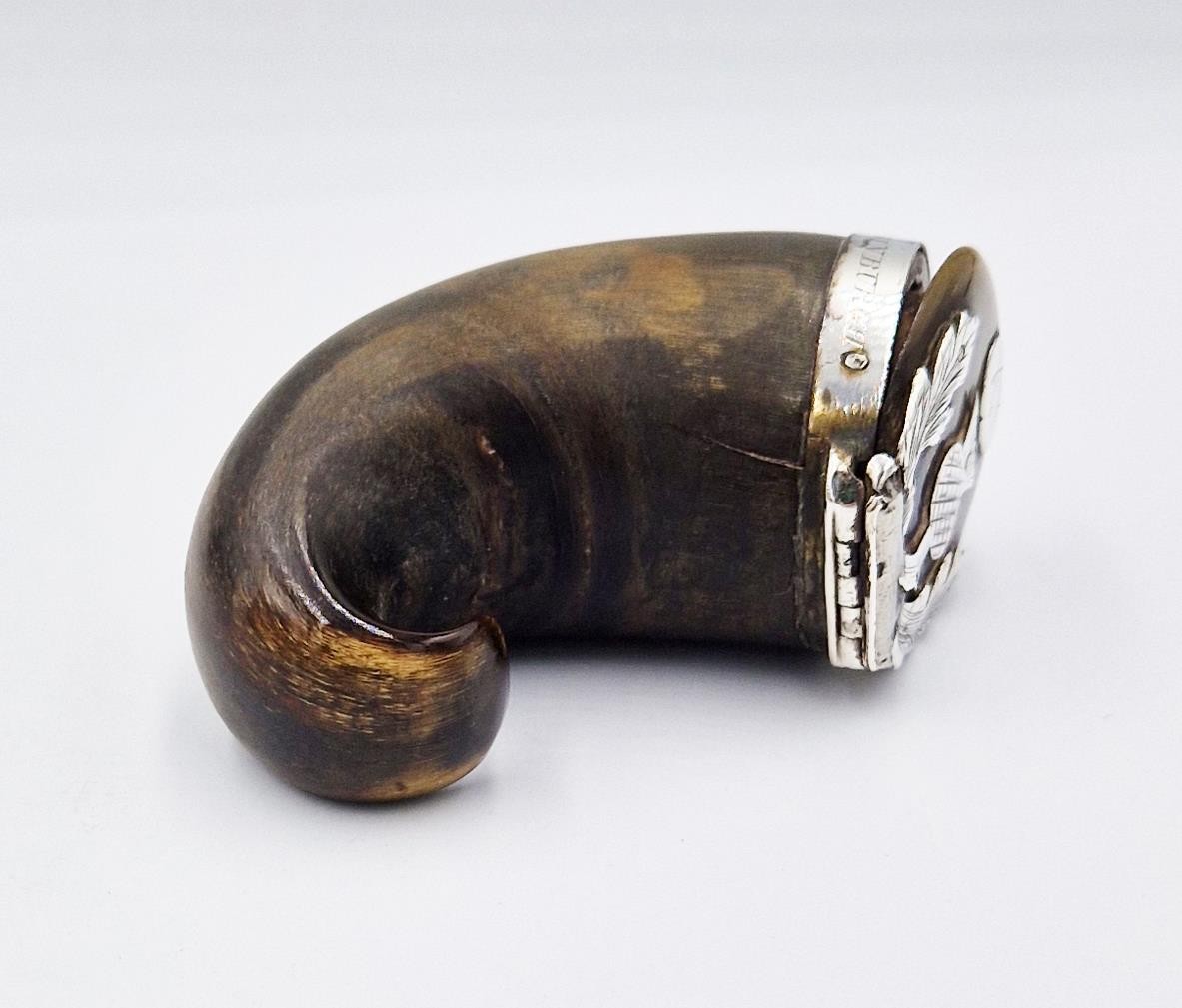 GEORGIAN SCOTTISH SOLID SILVER MOUNTED MASONIC RAMS HORN SNUFF MULL c1820