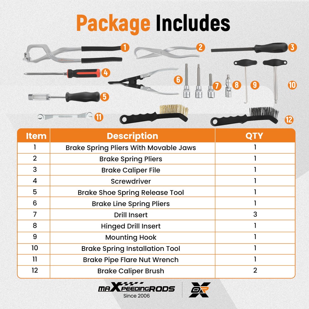 15PC Brake Tool Kit Drum & Disc with Brake Spring Pliers Compressor Puller