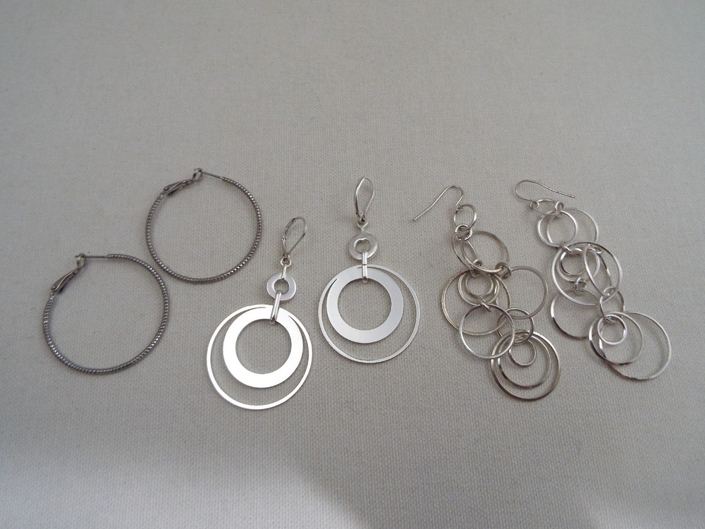 3 pr Silvertone Pierced Earrings (B30)