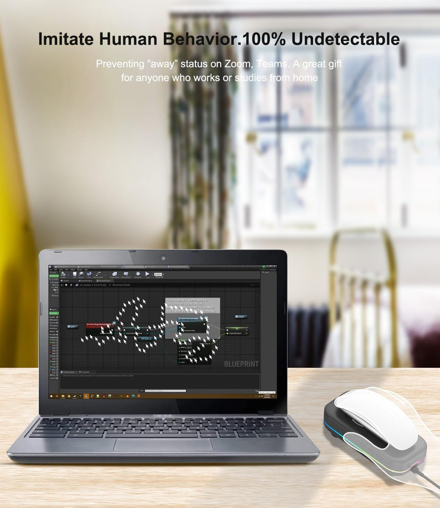 Mouse Mover Jiggler, | RGB, Undetectable, Silent, Auto-Off Timer, Realistic Move