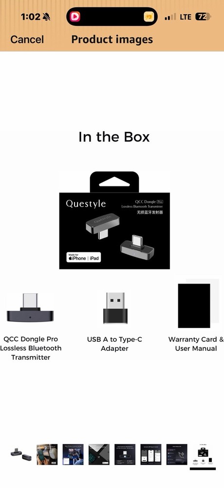 Questyle QCC Dongle Pro Lossless Bluetooth Audio Transmitter for iPhone iPad PS…