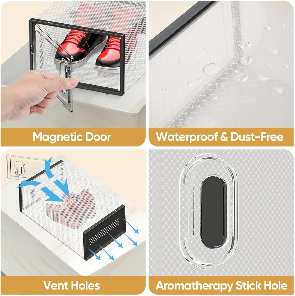 12 Pack Stackable Shoe Storage Boxes Fit Size 9, Thickened Clear Shoe Box Bins w