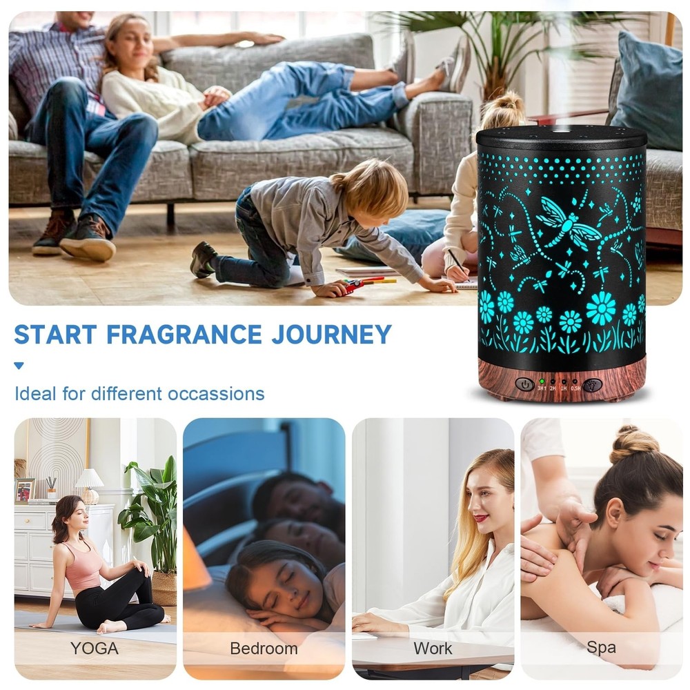 Essential Oil Diffuser 120ML Metal Aromatherapy Diffuser with Timer, Cool Mis...