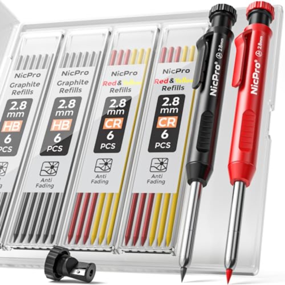 Mechanical Carpenter Pencils Set with 26 Marker RefillsDeep Hole Marker Const