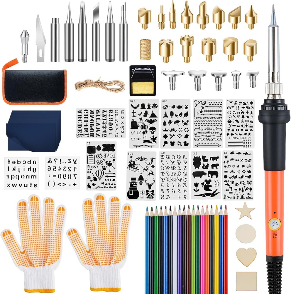 121pcs Wood Burning Tool Set with Adjustable Temp & Gloves for Pyrography