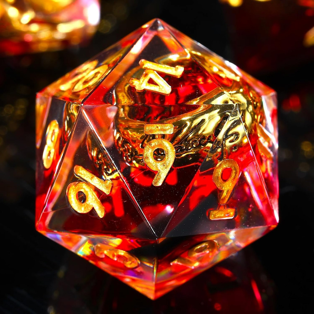 Sharp Edge Resin RPG Dice Set – Red Polyhedral Dice with Ring Inclusion