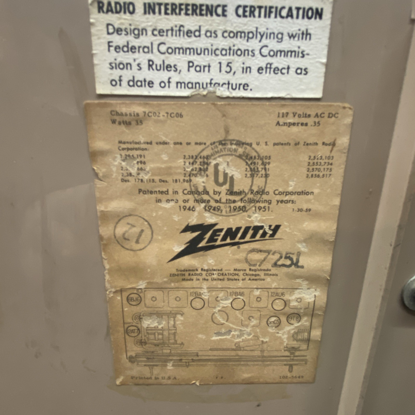 ZENITH AUTOMATIC FREQUENCY CONTROL GREEN TUBE RADIO (TESTED) Works VINTAGE 1950s