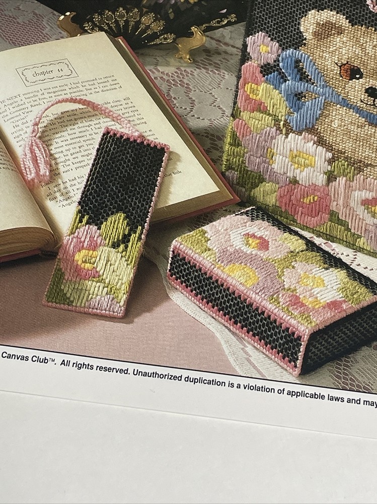 Teddy Bear Set Tote Bookmark Tissue Box Annie's Plastic Canvas Pattern