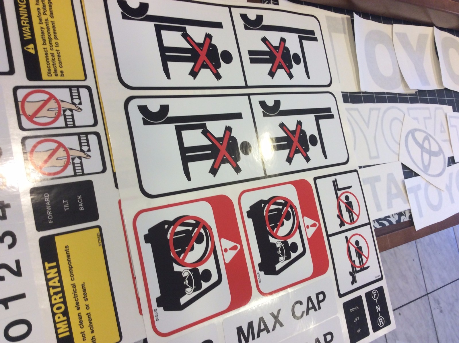 Toyota Forklift Decal Kit detailed with safety decals