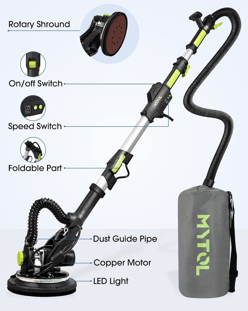 7.2A Electric Drywall Sander with LED Light Extendable Handle & Vacuum