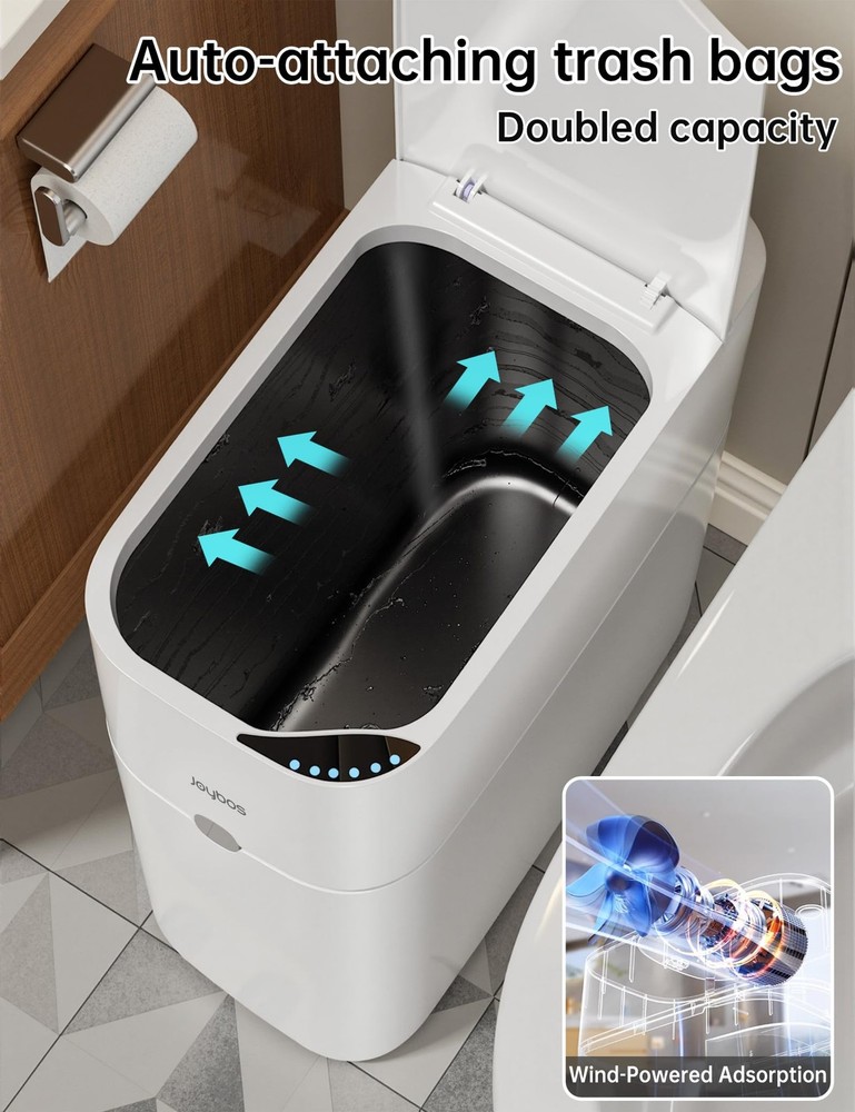 CTIME Touchless Automatic Bathroom Trash Can with Lid - 3 Gallon Small, White
