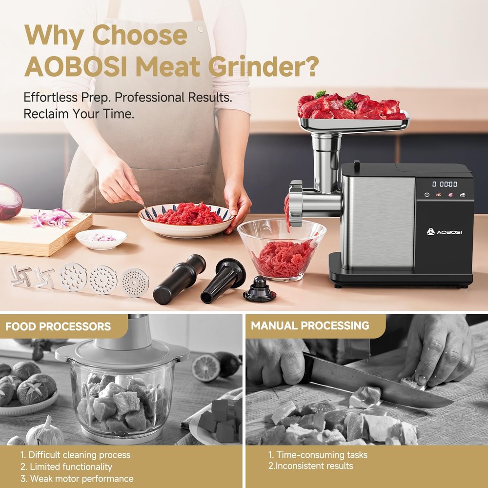 Meat Grinder Electric 3000W Max with Touch Color Screen, Auto-Reverse & Built...