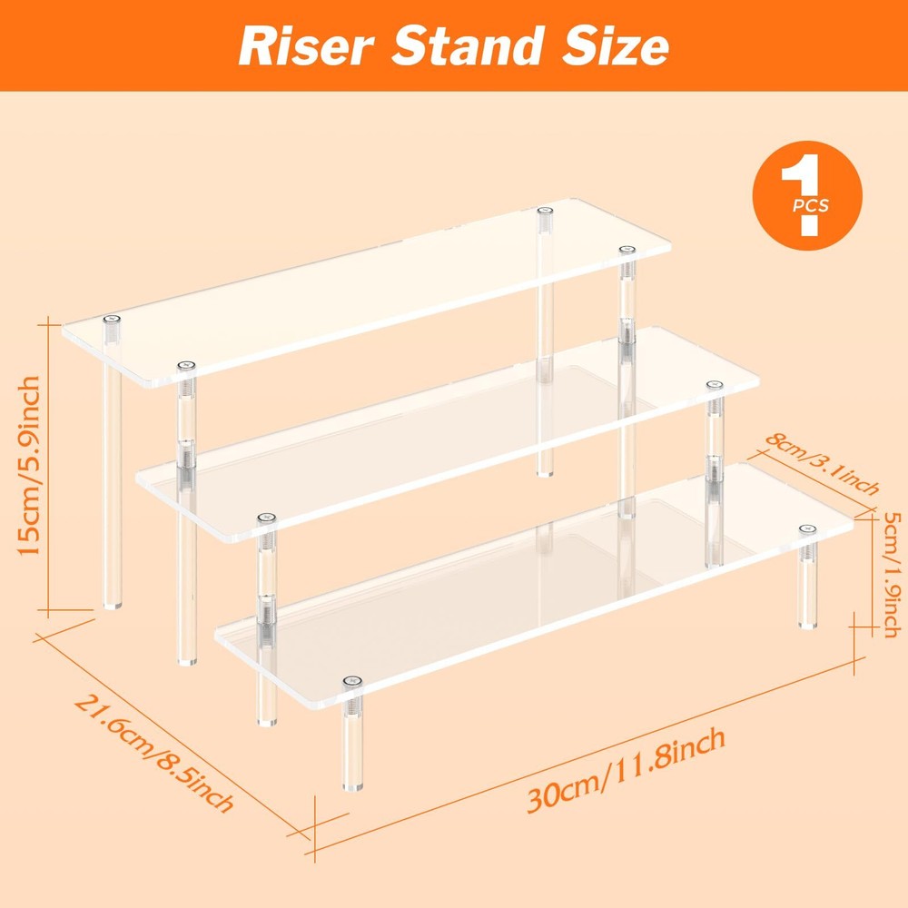Acrylic Display Risers, 3 Tier Clear Perfume Organizer Stand, Large Shelf Riser