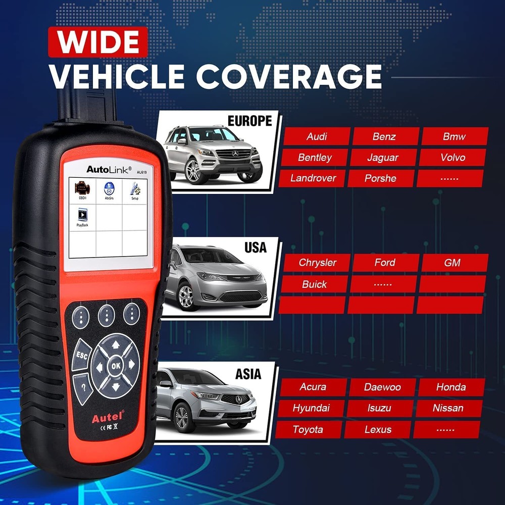 Autel AutoLink AL619 OBD2 Diagnostic Scanner Engine Fault Codes Reader ABS SRS