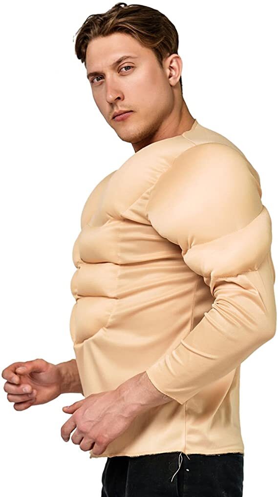 Men's Fake Padded Chest Muscle Shirt Shirt Top Adult Funny Cosplay Costume US