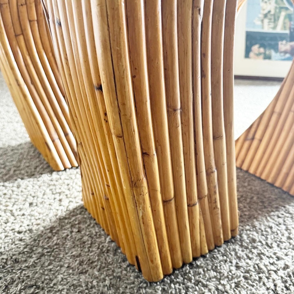 Boho Chic Split Bamboo Waterfall Side Table With Inlaid Smoked Glass