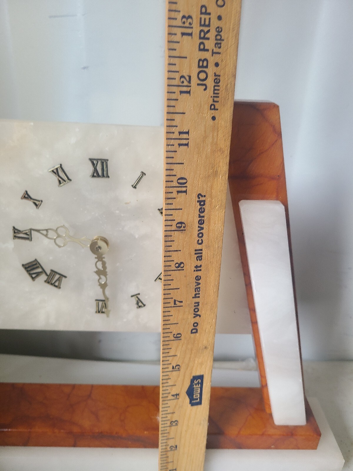 VIntage White And Brown Marble Mantle Clock MCM Pyramid Mid Century