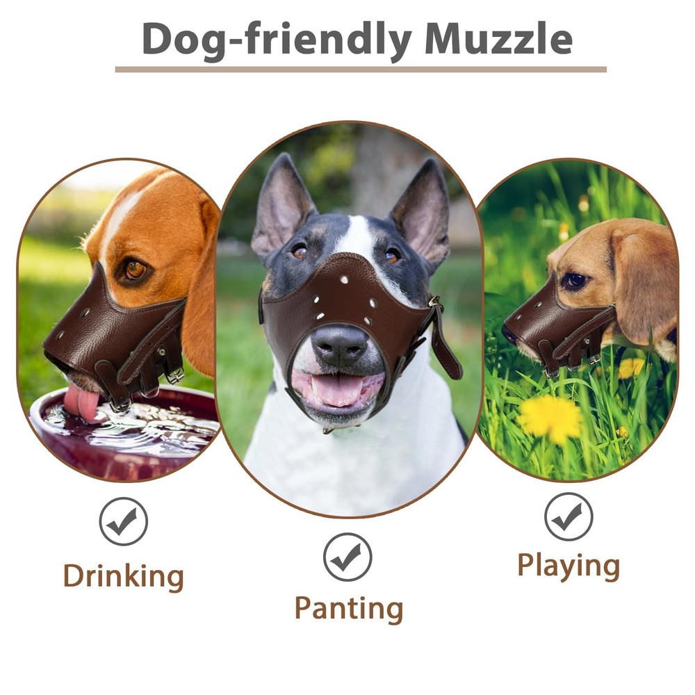 Dog Muzzle Leather, Soft Secure Anti-Barking Leather Muzzle for Large Sized D...