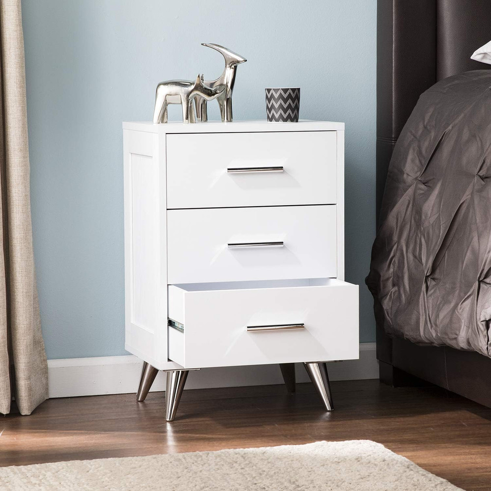 Owen Midcentury Modern White Nightstand with Storage Solution
