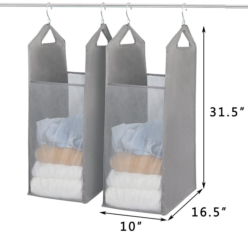 STORAGE MANIAC 2-Pack Hanging Laundry Hamper, Front See-Through Mesh Bag, Sli...