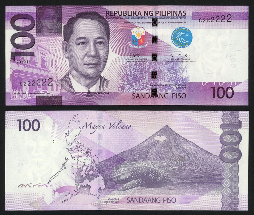 2019 H NEW GEN 100 Pesos SINGLE PREFIX SOLID NO. C222222 Philippine Banknote