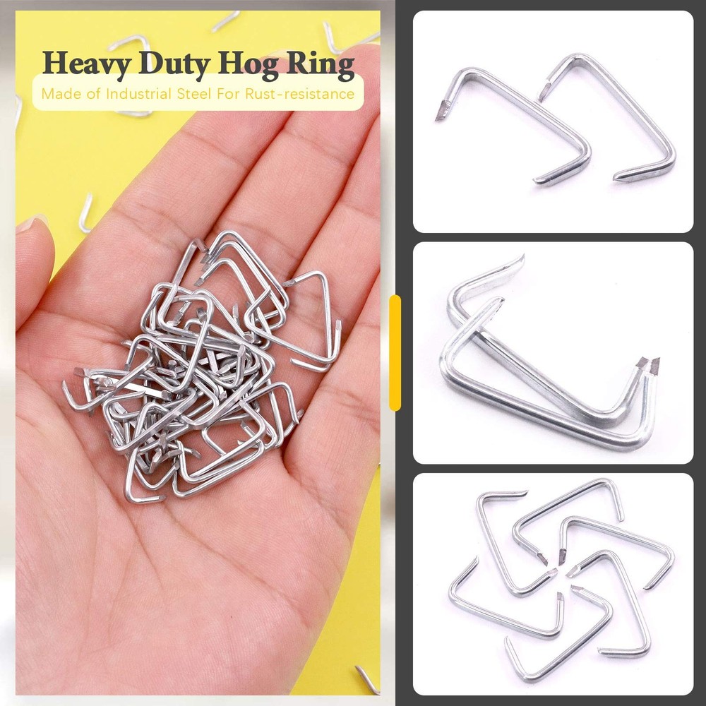 Rustark 1000 Pcs 3/4" Galvanized Hog Rings, Professional Upholstery Silver
